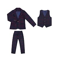 Boys' Checked Suit Peak Lapel Three Pieces Jacket & Vest & Pants Tuxedos Daily Birthday Prom
