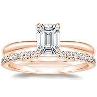 Emerald Cut Moissanite Engagement Ring Set, 1ct VVS1 Colorless Gemstone, Sterling Silver Vintage Design Wedding Band