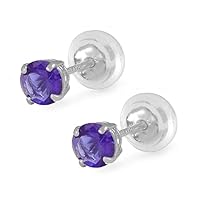 14K White Gold 4mm Simulated Birthstone Silicone Back Girl Stud Earrings