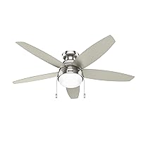 Hunter - Lilliana 52-inch Indoor Brushed Nickel Low Profile Ceiling Fan with Dimmable LED Light Kit, 3-Speed WhisperWind Motor, 52419