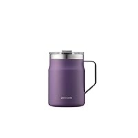LocknLock Metro Mug Premium 18/8 Stainless Steel Double Wall Insulated with Handle Perfect for table with Lid, Purple, 16 oz