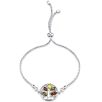Genuine Baltic Amber Tree of Life Pendant Necklace and Adjustable Bracelet 925 Sterling Silver, Rich Multiple Colors