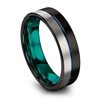 Tungsten Carbide Wedding Band Ring 6mm for Men Women Blue Red Green Purple Black Center Line Flat Half Brushed Polished