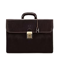 Maxwell Scott - Mens Luxury Full Grain Leather Classic Work Briefcase with Shoulder Strap - 3 Section - The Paolo3