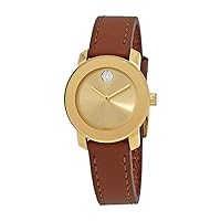 Movado Bold Gold Dial Brown Leather Ladies Watch 3600437