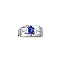 Rylos Men's Rings 14K White Gold Classic 7X5MM Oval Gemstone & Sparkling Diamond Designer Ring - Color Stone Birthstone Rings, Sizes 8-13. Elevate Your Style with Timeless Sophistication!