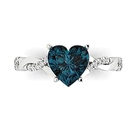 Clara Pucci 2.29 Heart Cut Twisted Solitaire W/Accent Halo Natural London Blue Topaz Anniversary Promise Engagement ring 18K White Gold
