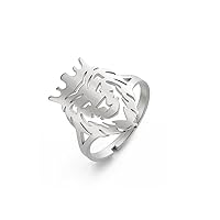 TEAMER Adjustable Wolf Head Ring Norse Viking Stainless Steel Lion King Finger Ring Animal Head Jewelry for Women Men