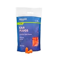 Amazon Basic Care Soft Foam Earplugs, 33dB Noise Reduction Rating, 100 Count (1 Pack of 50 Pairs)