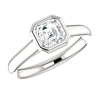 1.00 Carat Asscher Moissanite Engagement Ring Wedding Eternity Band Vintage Solitaire Bezel-Setting Jewelry Anniversary Promise Vintage Ring Gift for Her