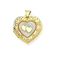 Solid 14K Yellow Gold Mother of Pearl Heart Locket 1 Inch X 1 Inch