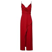 Women's Sexy Spaghetti Strap Ruched V Neck High Slit Club Party Wrap Maxi Dress Sleeveless Cocktail Evening Dresses