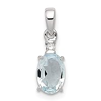 925 Sterling Silver Polished Open back Rhodium Plated Diamond Aquamarine Oval Pendant Necklace Measures 15x5mm Wide Jewelry Gifts for Women