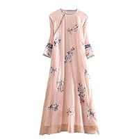 Summer Women Vintage Dresses Embroidery Elegant Lady A-Line Party Embroidered Loose Hanfu Dress