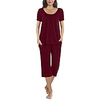 POPYOUNG Women's Summer Casual 2 Piece Pajama Sets,Ladies Pjs Sets with Pockets Lounge Sleepwear