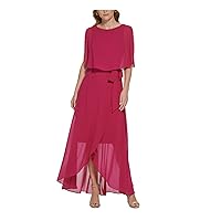 Jessica Howard Womens Pink Zippered Sheer Split Sleeve Popover Tie Waist Boat Neck Maxi Wear to Work Tulip Dress 10