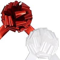 12 inch Bows -1 Metallic Red Large Gift Bow, 1 Metallic White Big Bow for Presents - Practical and Stylish - Large Bow Ideal for Special Occasions - Arrive Flat