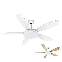 Noaton Maia Ceiling Fan with Lighting, White / Maple, Diameter 132 cm, DC Motor 41 W, LED 24 W, 3 Colour Temperatures, Remote Control, Air Flow up to 198 m3/min, Extension Rod 15/25 cm