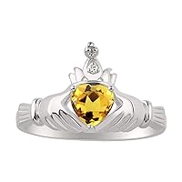 Rylos 14K White Gold Claddagh Love, Loyalty & Friendship Ring with Heart 6MM Gemstone & Diamond Accent - Exquisite Claddagh Rings Birthstone Jewelry for Women - Available in Sizes 5-13