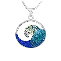 Sterling Silver Austrian Crystal Blue Wave Pendant Necklace, 18