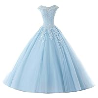 Ball Gown Quinceanera Dresses Tulle Long Prom Party Gowns Sweet 16 Formal Dress Sky Blue US 2