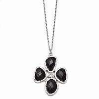 Stainless Steel Polished Fancy Lobster Closure Cubic Zirconia and Black Simulated Onyx Textured Necklace 18 Inch Jewelry for Women