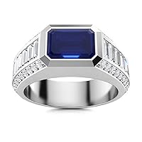 2.0Ctw Emerald Cut Sapphire Simulated Diamond Men's Ring 14K White Gold Plated