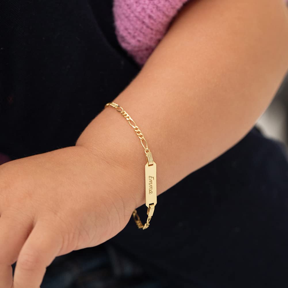 14k Yellow Gold Classic Engravable Tag Identification Bracelet For Babies and Toddlers 5.5