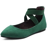 Ollio Women's Faux Suede Elastic Ankle Strap Pointed Toe Ballet Flats F167