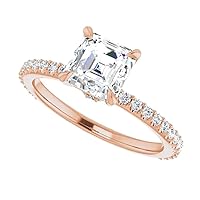 10K Solid Rose Gold Handmade Engagement Ring 1.00 CT Asscher Cut Moissanite Diamond Solitaire Wedding/Bridal Ring for Woman/Her Anniversary Ring