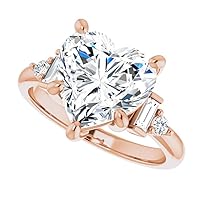 Moissanite Solitaire Engagement Ring, 14K Rose Gold, 5 CT, Heart Shaped