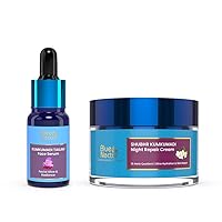 Blue Nectar Kumkumadi Skincare Combo: (Kumkumadi Face Cream 1.7 Oz & Face Serum 0.3 Fl Oz) Ayurvedic Beauty Elixir for Deep Hydration and Anti-Aging