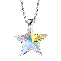 H ermosa 925 Sterling Silver Necklace for Women Aurora Borealis Crystal Star Pendant Necklace with Swarovski Crystal Jewelry Gift for Girls Mom Gifts