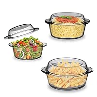 Glass Casserole with Lids - Set of 6 Pieces. Glass Casseroles Cookware with Glass Lid, Glass Casserole Dish Set, Borosilicate Glass Durable Bakeware Set, Glass Bowls Dish Oven & Microwave Safe