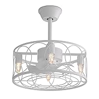 mollie 18 Inch Farmhouse Caged Ceiling Fan with Light Remote Control for Bedroom Living Room Dining Room White, Bulbs Not Included