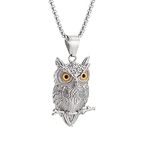 Owl Necklaces Stainless Steel Silver Animals Pendant Yellow Eyes for Reiki Spiritual Energy Lucky, 24