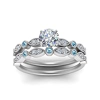 Choose Your Gemstone Marquise and Dot Milgrain Bridal Set Sterling Silver Round Shape Wedding Ring Sets Ornaments Surprise for Wife Symbol of Love Clarity Comfortable US Size 4 to 12
