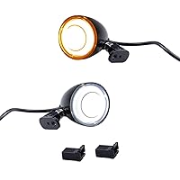 Switchback Front Bullet LED Turn Signals with Relocation Kit, Motorcycle Running Lights Compatible with Harley Sportster 883 1200 Dyna Touring Road King FLHR Road Glide Softail 1986-2023