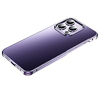 ONNAT-Metal Frame Case for iPhone 15 Pro Max/15 Pro/15 Electroplated Laser PC Backboard with Screen Camera Protection Light Luxury Business Style (15 Plus'',Purple)