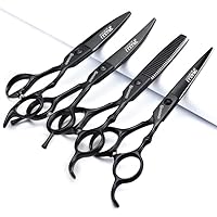 6 Inch Black Hairdressing Scissors Salon Hairdressing Tool Stainless Steel Hair Cutting Hair Thinning Hairdressing Scissors (6 inch 4PC)