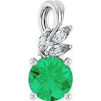 14k White Gold Emerald & 1/10 Ct Diamond Floral-Inspired Pendant