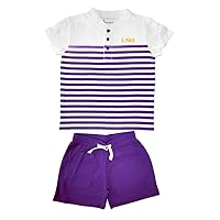 Toddler Newborn Short Sleeve Stripe Sports T-Shirt Tee Short Set College Sports Fan Apparel