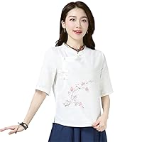 Chinese Style Shirt Women Cotton Linen China Cheongsam Tops Traditional Suit Casual Ethnic Blouses Femme