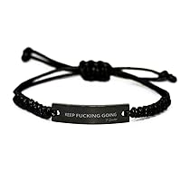 Black Rope Bracelet Gifts From Grandson - Keep Going - Motivational Christmas Birthday Gifts For Family Him Her, Engraved Bracelet