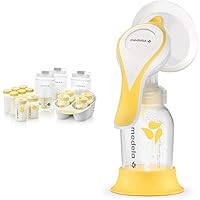 Breast Milk Storage Solution Set, Breastfeeding Supplies & Containers, Breastmilk Organizer & Medela Manual Breast Pump with Flex Shields Harmony Single Hand for More Comfort and Expressing
