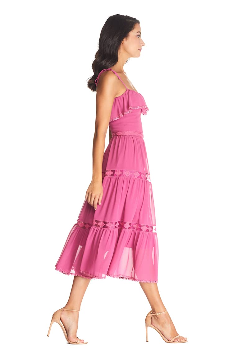 Dress the Population Women's Dream Sleeveless Ruffle Bodice Lace Insert Tiered Skirt Midi Dress