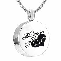misyou Round Cremation Urn Necklace for Ashes Urn Jewelry Memorial Pendant with Fill Kit - Always in My Heart