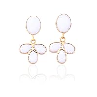 Guntaas Gems Women Girls Earrings White Agate Brass Gold Plated Checker Cut Bezel Earrings Handmade Gemstone Jewelry Gift