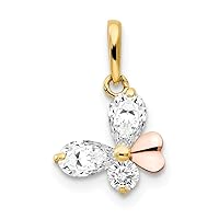 14k Yellow and Rose Gold Polished CZ Cubic Zirconia Simulated Diamond for boys or girls Butterfly Angel Wings Pendant Necklace