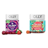 OLLY Sleep Gummies for Adults with Melatonin, L-Theanine and Botanicals Teen Girl Multivitamin Gummies with Biotin and Antioxidants for Healthy Skin and Immune Support (60 Count & 70 Count)